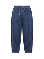 Yours Curve Blue Cropped Barrel Leg Jeans - Image 5 of 5