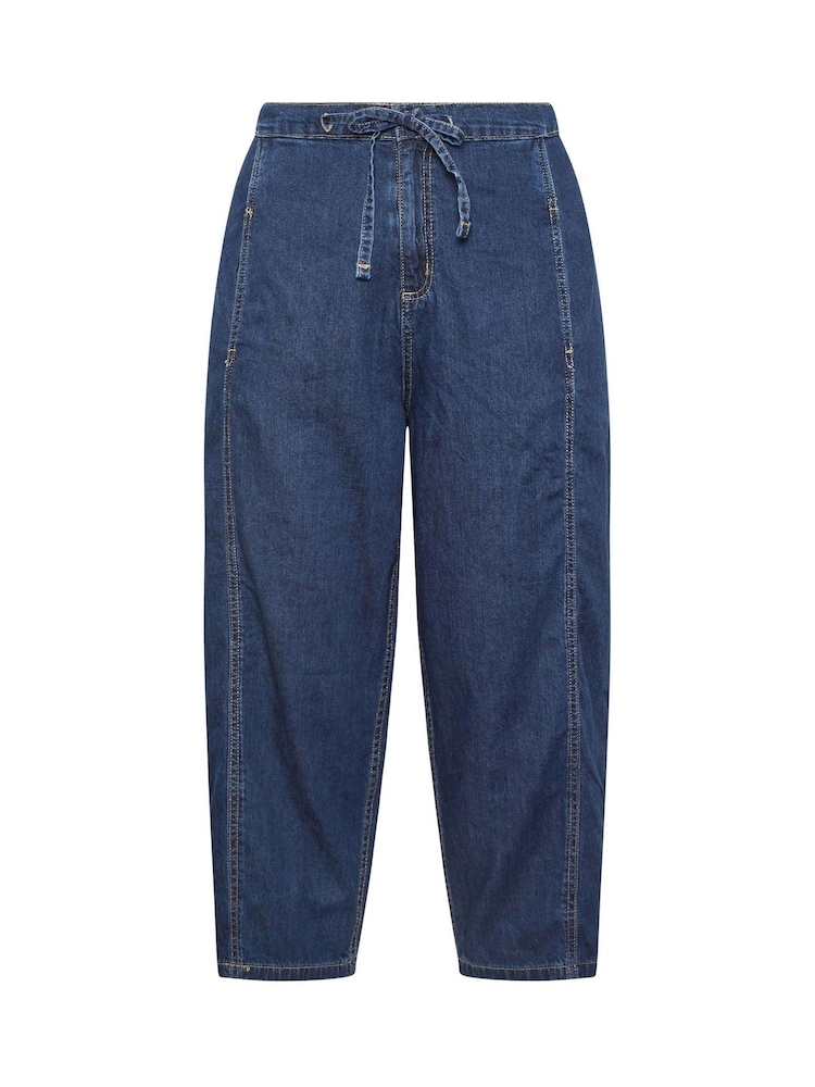 Yours Curve Blue Cropped Barrel Leg Jeans - Image 5 of 5