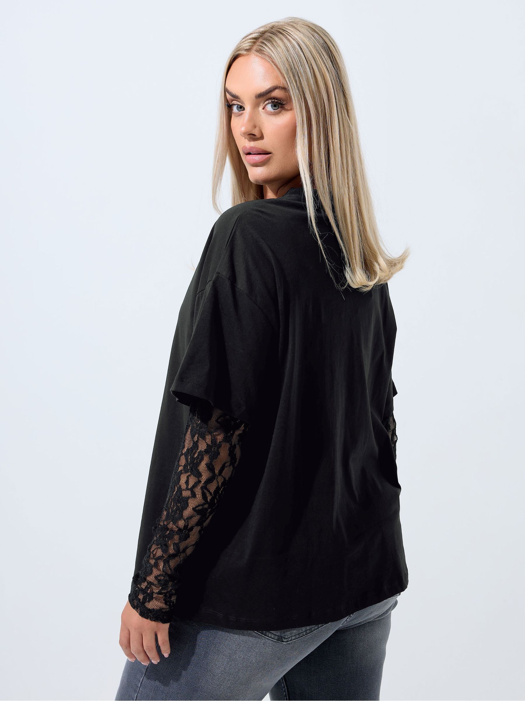 Buy Yours Curve Black Limited Lace Sleeve T-Shirt from the Next UK Buy Yours Curve Black Limited Lace Sleeve T-Shirt from the Next UK