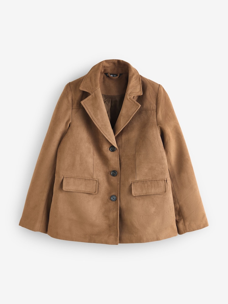 Yours Curve Brown Suedette Blazer - Image 1 of 1 Yours Curve Brown Suedette Blazer - Image 1 of 1