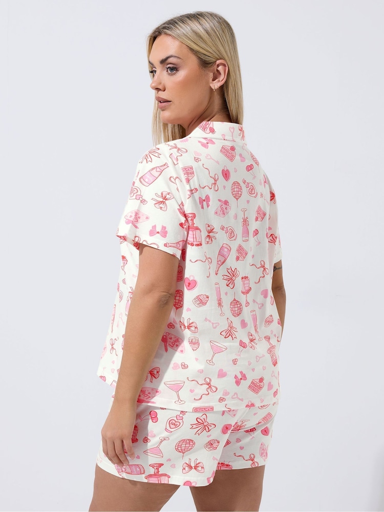 Yours Curve White Limited Valentines Shirt & Short Pyjamas Set - Image 2 of 5