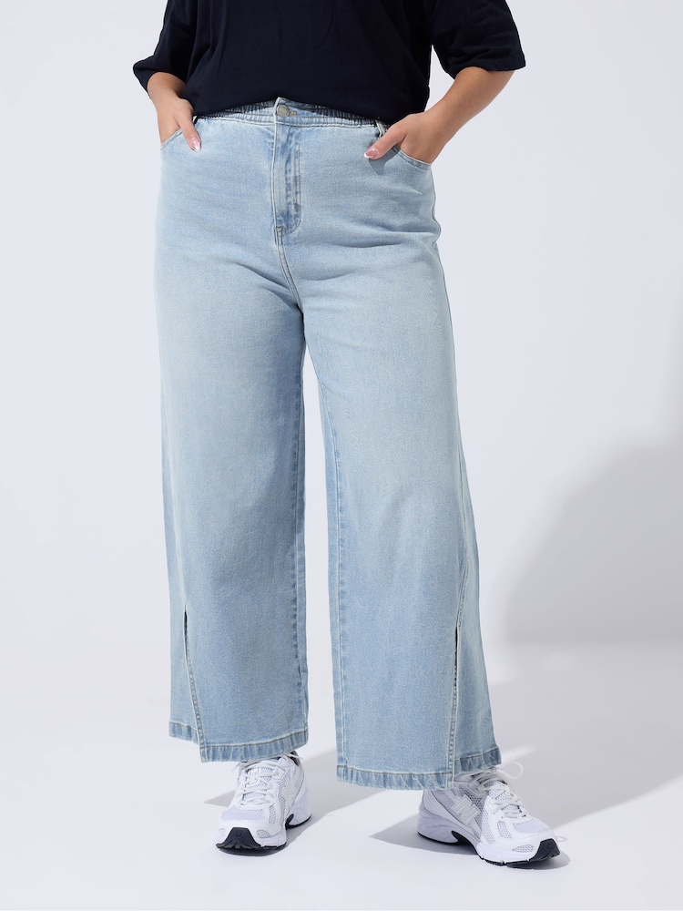 Yours Curve Blue Limited Split Hem Jeans - Image 2 of 4