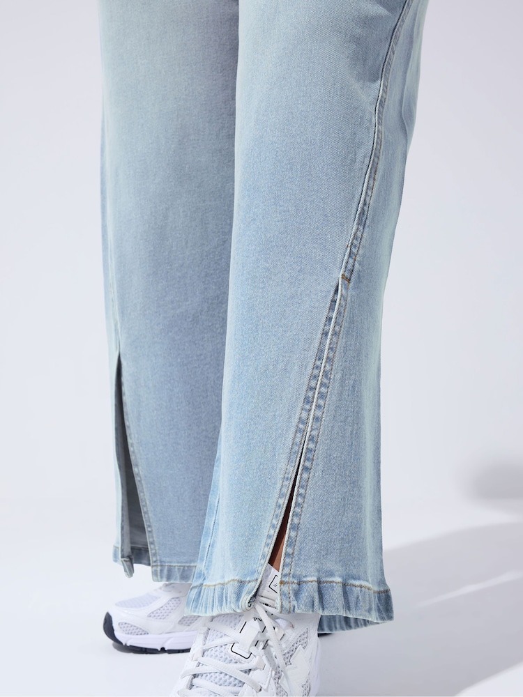 Yours Curve Blue Limited Split Hem Jeans - Image 4 of 4