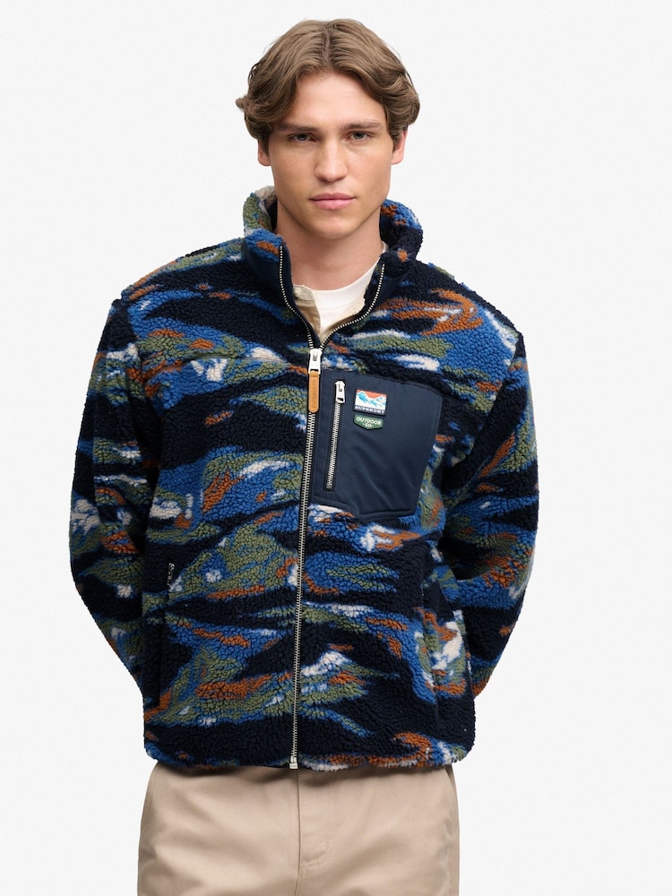 Superdry Blue Terrain Camo Zip Through Fleece - Image 1 of 6