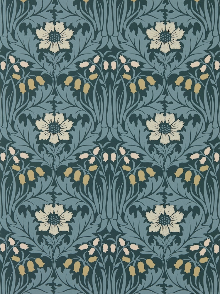 Morris & Co Indigo Anemone Unfinished Works 10M Wallpaper - Image 2 of 2