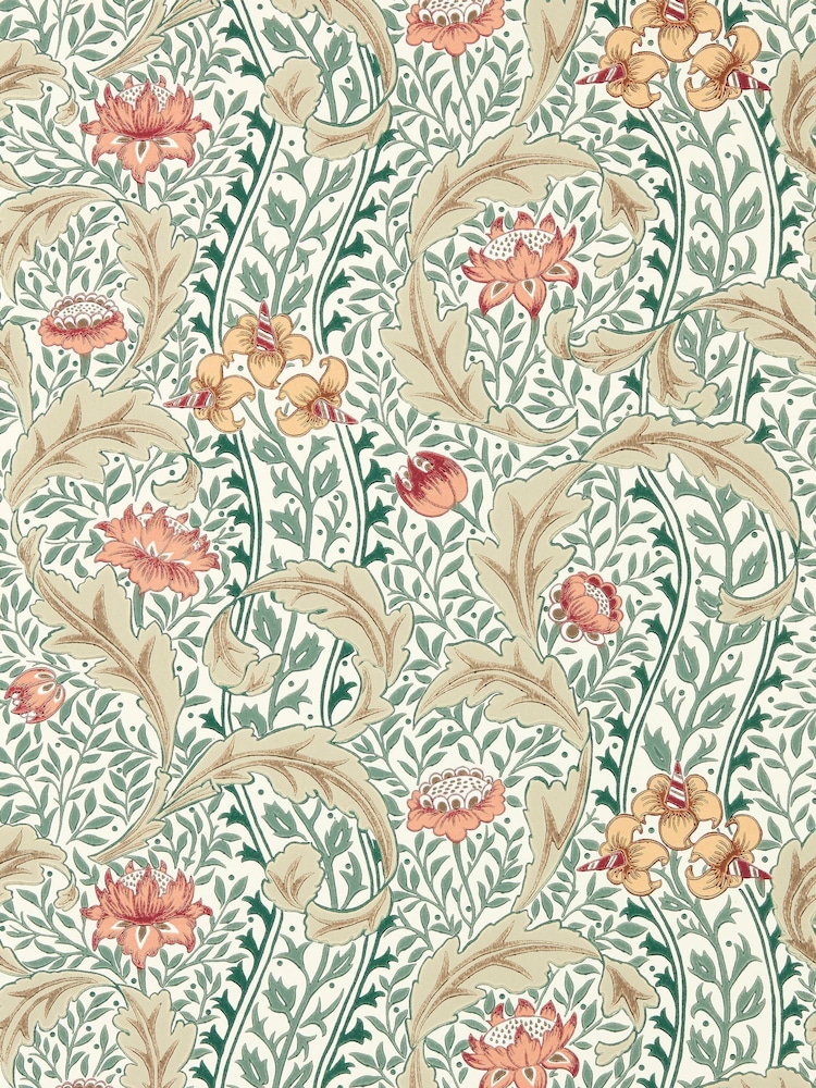 Morris & Co CoralTeal Wild Tulip & Vine Unfinished Works 10M Wallpaper - Image 2 of 2