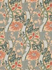 Morris & Co RussetTeal Cornflower Unfinished Works 10M Wallpaper - Image 2 of 2