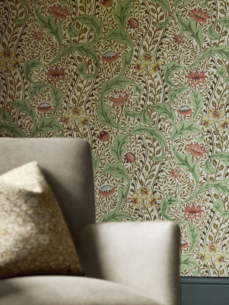 Morris & Co RoseLinen Wild Tulip & Vine Unfinished Works 10M Wallpaper - Image 1 of 2 Morris & Co RoseLinen Wild Tulip & Vine Unfinished Works 10M Wallpaper - Image 1 of 2