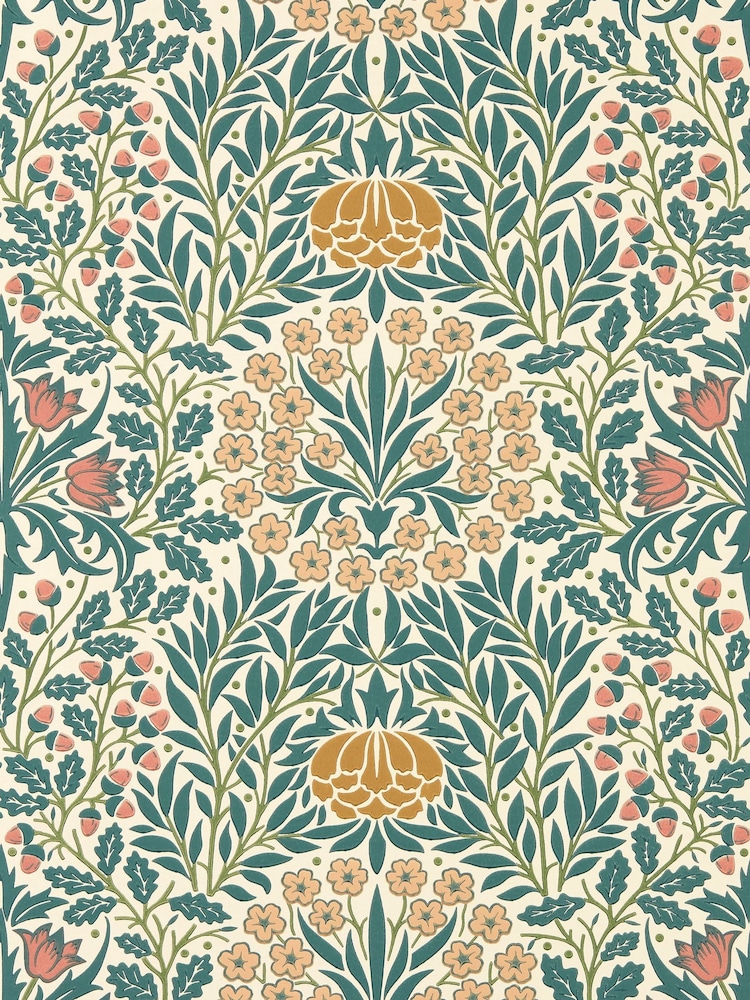 Morris & Co MadderTeal Daisy & Oak Unfinished Works 10M Wallpaper - Image 1 of 1