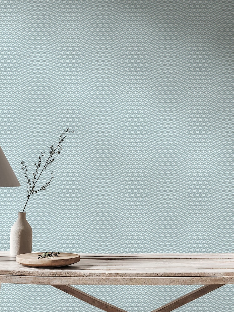 Hoopla Walls Denim Mix Ditsy Diamond Blush 10M Wallpaper - Image 1 of 2