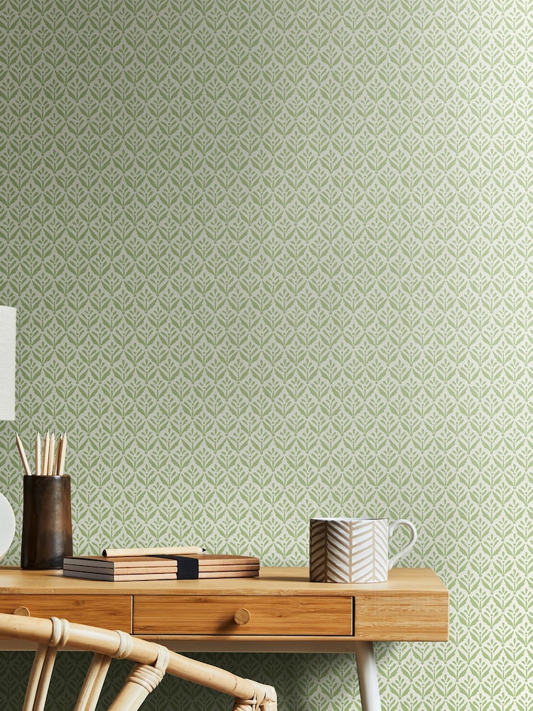 Hoopla Walls Avocado Mini Leaf Sky 10M Wallpaper - Image 1 of 2