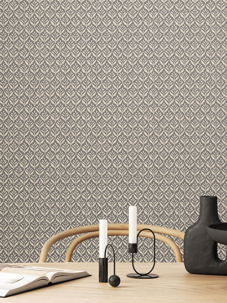 Hoopla Walls Graphite Mini Leaf Sky 10M Wallpaper - Image 1 of 2 Hoopla Walls Graphite Mini Leaf Sky 10M Wallpaper - Image 1 of 2