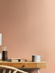 Hoopla Walls Salmon Ditsy Diamond Blush 10M Wallpaper - Image 1 of 2