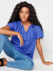 M&Co Blue 100% Cotton Notch Neck Dobby Blouse - Image 1 of 5