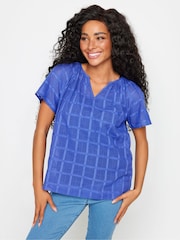 M&Co Blue 100% Cotton Notch Neck Dobby Blouse - Image 2 of 5