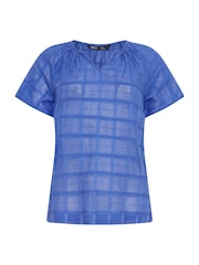 M&Co Blue 100% Cotton Notch Neck Dobby Blouse - Image 5 of 5