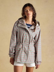 Joules Everdry Eden Check Waterproof Packable Raincoat With Hood - Image 1 of 11