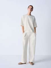 The Set 2 Piece Premium Heavyweight Shirt Sleeve T-Shirt and Pleated Jogger Set Cream - Image 1 of 12