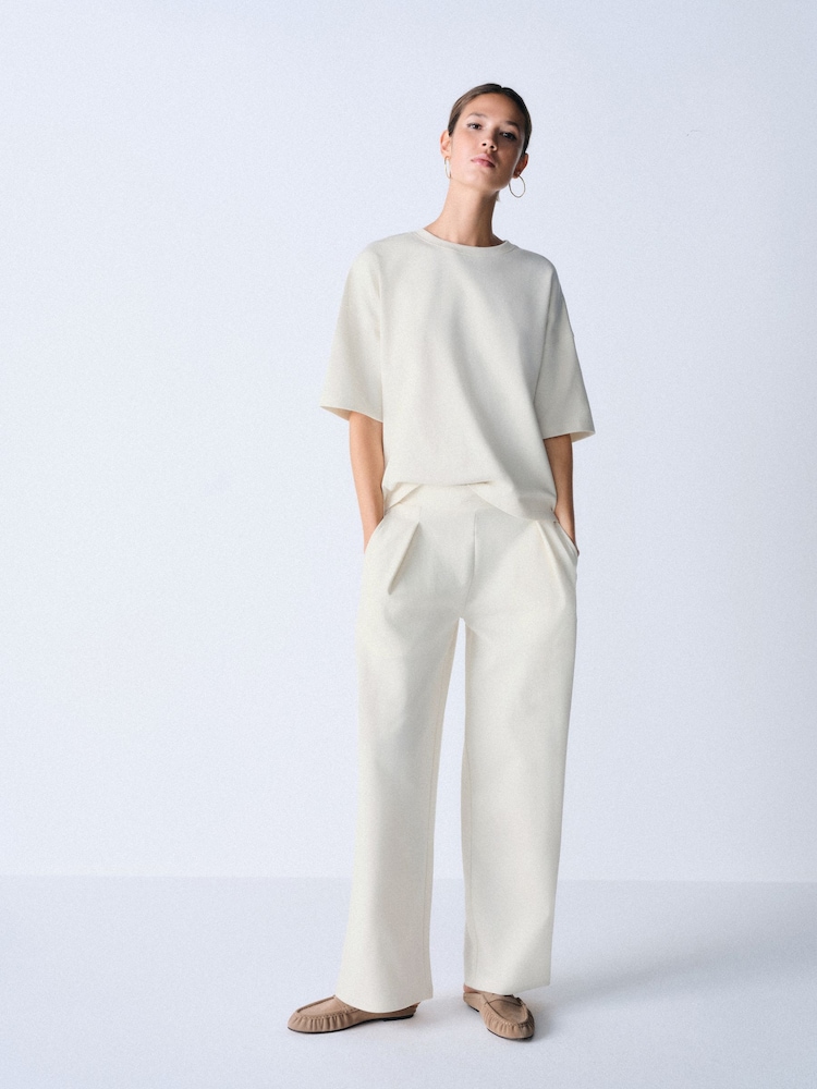 The Set 2 Piece Premium Heavyweight Shirt Sleeve T-Shirt and Pleated Jogger Set Cream - Image 1 of 12