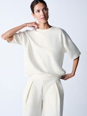 The Set 2 Piece Premium Heavyweight Shirt Sleeve T-Shirt and Pleated Jogger Set Cream - Image 3 of 12