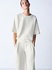 The Set 2 Piece Premium Heavyweight Shirt Sleeve T-Shirt and Pleated Jogger Set Cream - Image 4 of 12