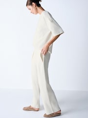 The Set 2 Piece Premium Heavyweight Shirt Sleeve T-Shirt and Pleated Jogger Set Cream - Image 5 of 12