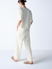 The Set 2 Piece Premium Heavyweight Shirt Sleeve T-Shirt and Pleated Jogger Set Cream - Image 7 of 12