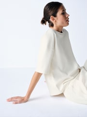 The Set 2 Piece Premium Heavyweight Shirt Sleeve T-Shirt and Pleated Jogger Set Cream - Image 8 of 12