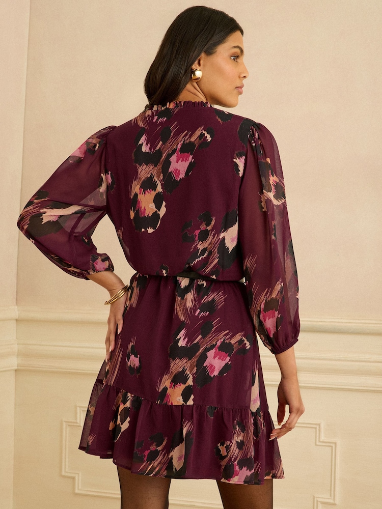 Love & Roses Berry Red Animal Belted V-Neck Mini Dress - Image 4 of 4