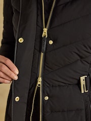 Joules Aspen Black Showerproof Longline Padded Coat with Faux Fur Hood - Image 4 of 13