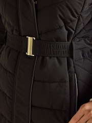 Joules Aspen Black Showerproof Longline Padded Coat with Faux Fur Hood - Image 7 of 13