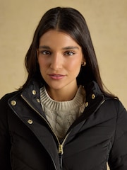Joules Aspen Black Showerproof Longline Padded Coat with Faux Fur Hood - Image 8 of 13