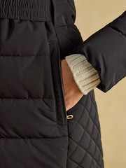 Joules Aspen Black Showerproof Longline Padded Coat with Faux Fur Hood - Image 9 of 13