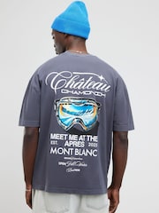 River Island Grey Oversized Fit Chateaux Chamonix T-Shirt - Image 1 of 4