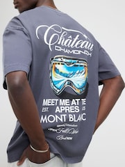 River Island Grey Oversized Fit Chateaux Chamonix T-Shirt - Image 2 of 4