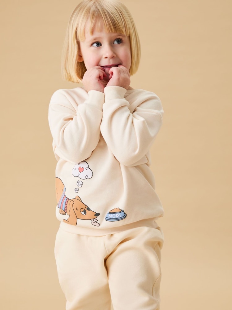 MORI Cream Supersoft Daydreaming Dog Sweatshirt - Image 2 of 4 MORI Cream Supersoft Daydreaming Dog Sweatshirt - Image 2 of 4