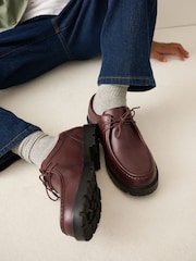 Burgundy Red Leather Apron Lace-Up Shoes - Image 3 of 9