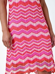 Roman Pink Zig Zag Print Knitted Shift Dress - Image 6 of 6