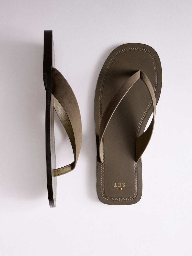 The Set Toe Thong Casual Sandals khaki Suede - Image 1 of 7