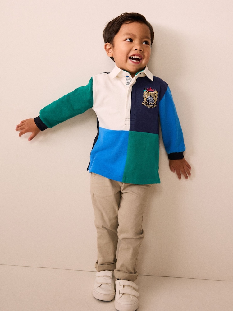 Blue/Green Quad Long Sleeve Rugby Polo Top (3mths-7yrs) - Image 1 of 9 Blue/Green Quad Long Sleeve Rugby Polo Top (3mths-7yrs) - Image 1 of 9