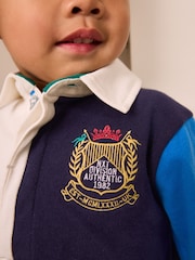 Blue/Green Quad Long Sleeve Rugby Polo Top (3mths-7yrs) - Image 4 of 9