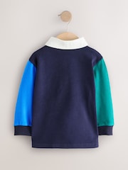 Blue/Green Quad Long Sleeve Rugby Polo Top (3mths-7yrs) - Image 6 of 9