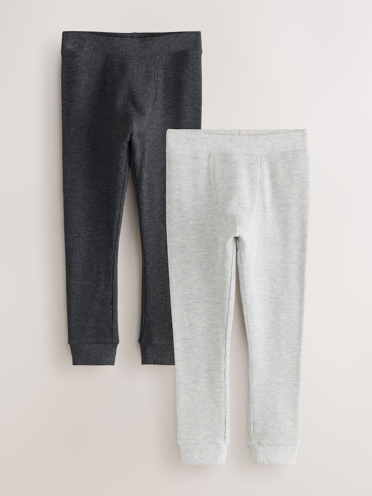 Grey/Black 2 Pack Thermal Waffle Textured  Leggings (2-16yrs) - Image 1 of 6