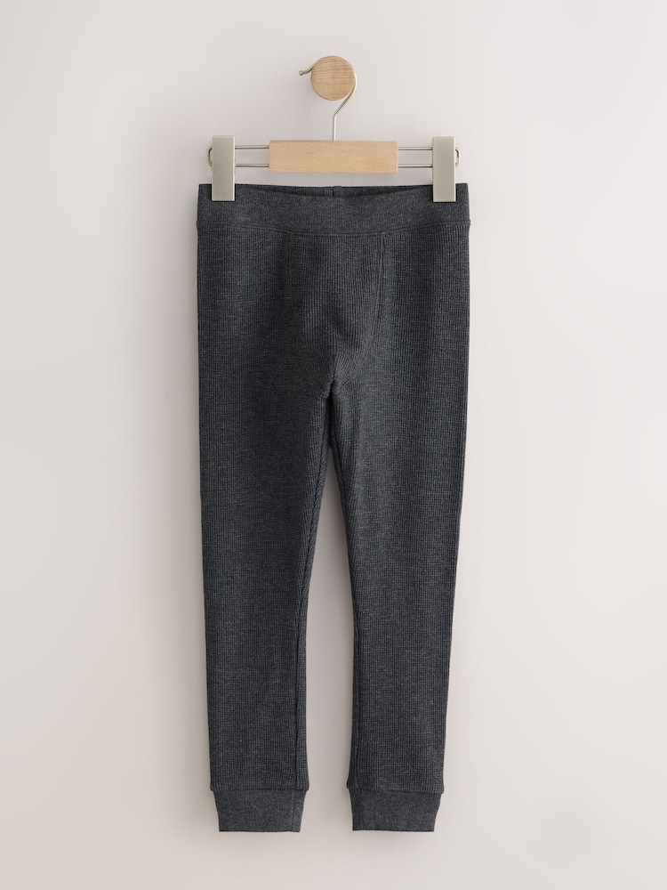 Grey/Black 2 Pack Thermal Waffle Textured  Leggings (2-16yrs) - Image 2 of 6