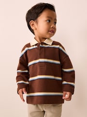 Brown/Cream Long Sleeve Rugby Polo Top (3mths-7yrs) - Image 1 of 3
