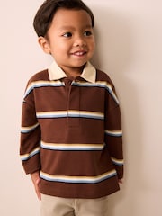 Brown/Cream Long Sleeve Rugby Polo Top (3mths-7yrs) - Image 2 of 3