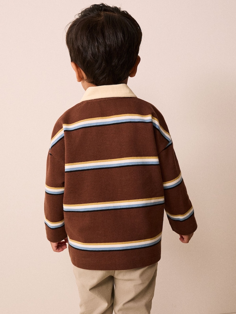 Brown/Cream Long Sleeve Rugby Polo Top (3mths-7yrs) - Image 3 of 3 Brown/Cream Long Sleeve Rugby Polo Top (3mths-7yrs) - Image 3 of 3