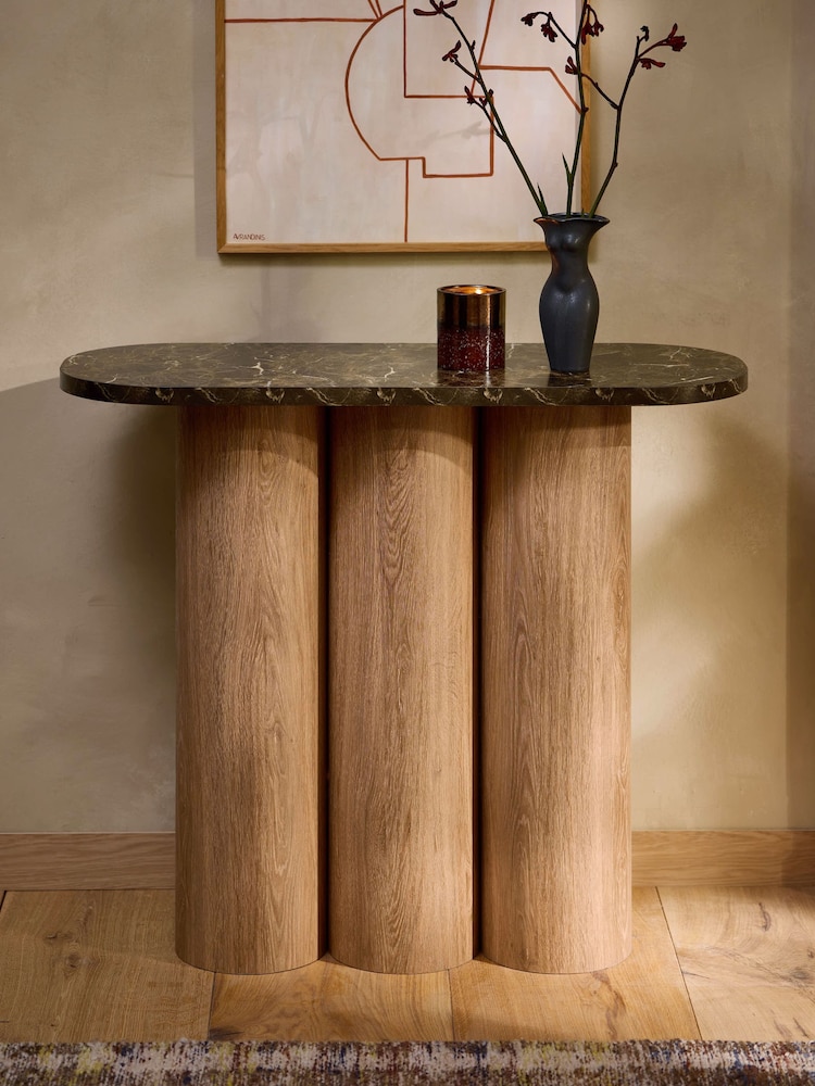 Mid Natural Oak Effect Console Table - Image 1 of 8 Mid Natural Oak Effect Console Table - Image 1 of 8