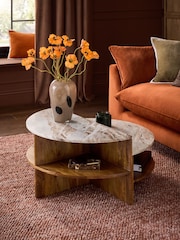 Mid Natural Jensen Solid Mango and Marble Coffee Table - Image 1 of 7