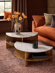 Mid Natural Jensen Solid Mango and Marble Coffee Table - Image 2 of 7
